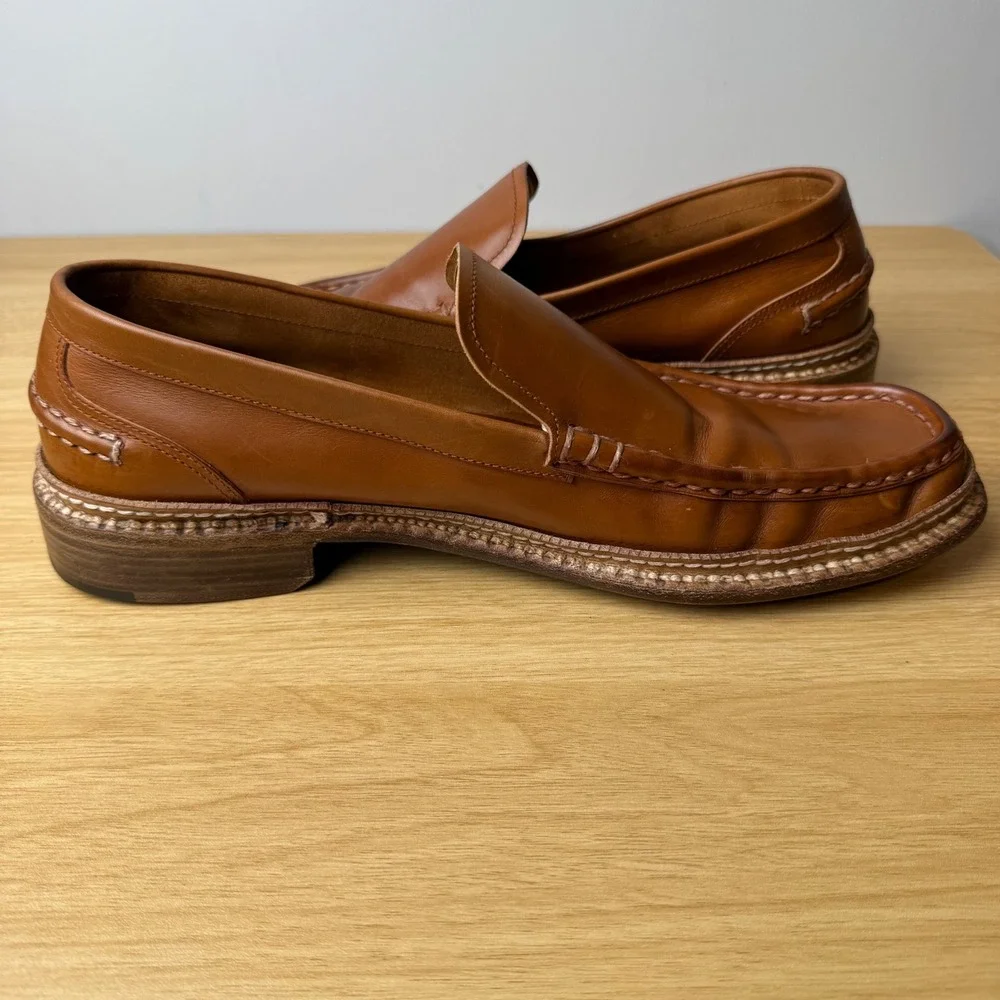 Luciano‎ Barbera Leather Slip On Loafers Mens 10.5 Tan Italian Luxury Designer